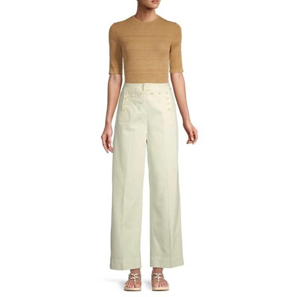 Tory Burch Button Detail Cropped Wide Leg Sailor Pants Size 6 NWOT